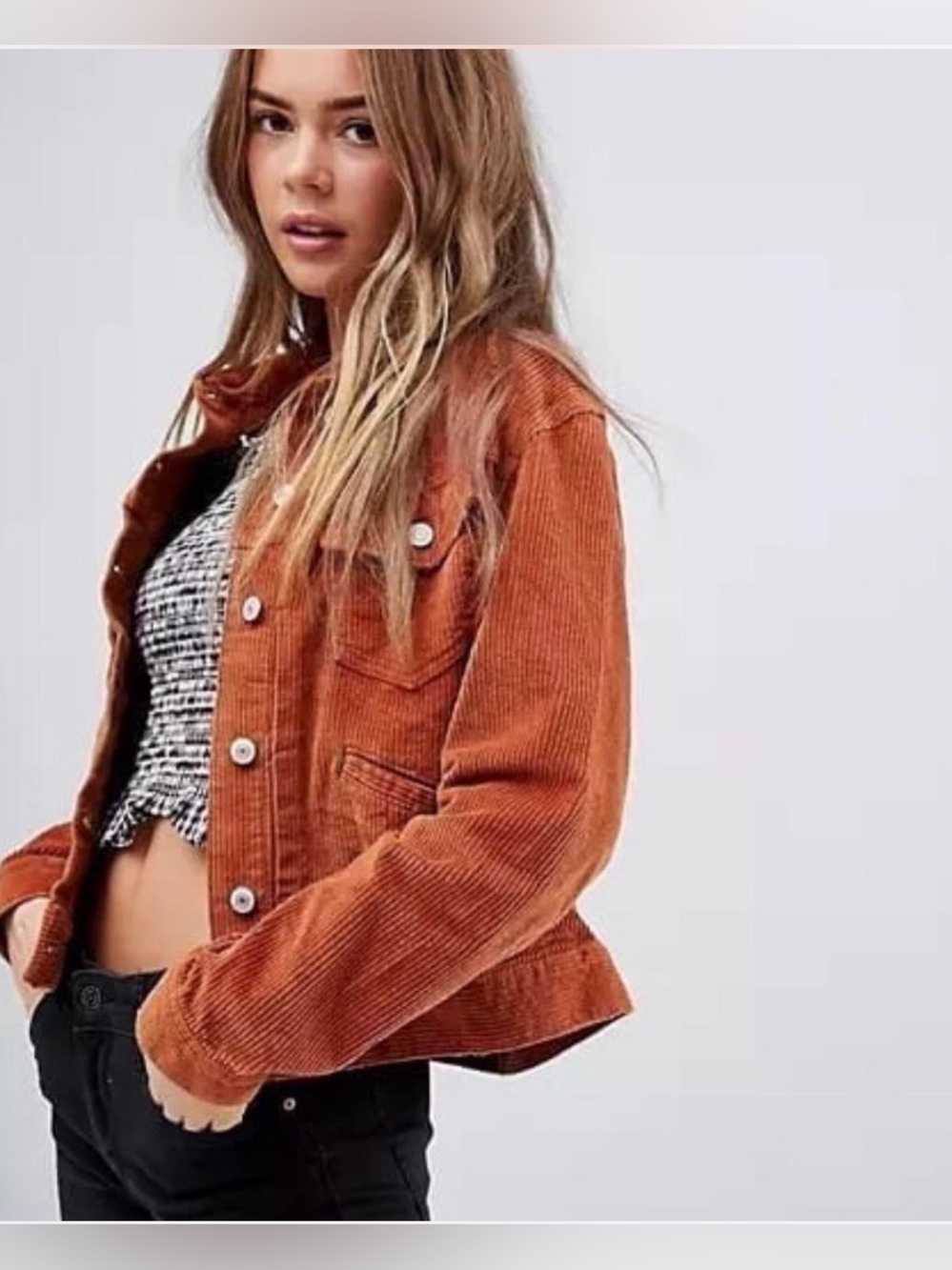 Free People Nelson corduroy trucker jacket in rust/terracotta